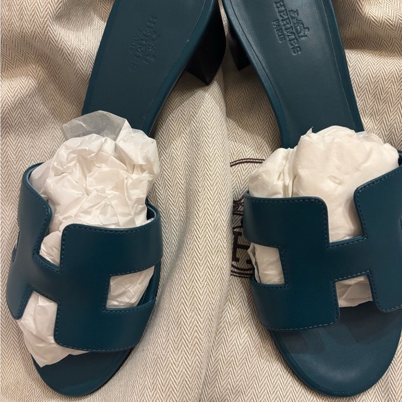 Hermes Shoes - Hermes oasis Blue Slide Sandals